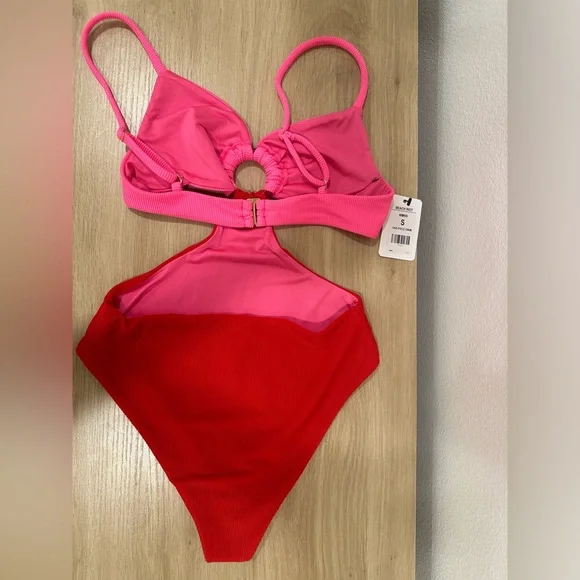 NWT Women's Beach Riot Kristen red and pink cut out one piece size small - Picture 10 of 13